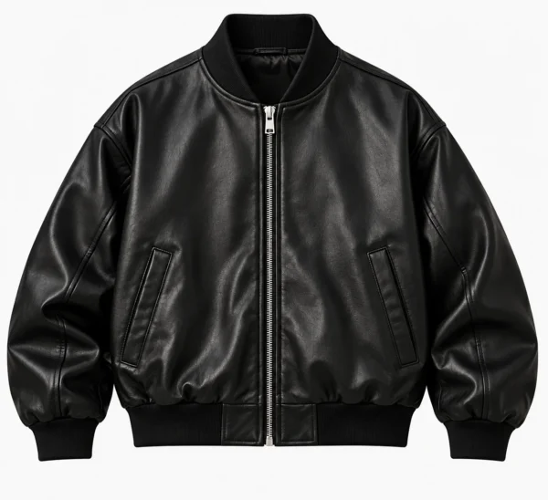 black leather bomber jacket