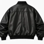 black leather bomber jacket back