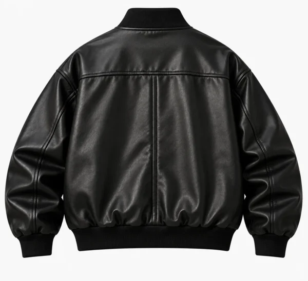 black leather bomber jacket back