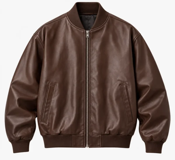 brown leather bomber jacket