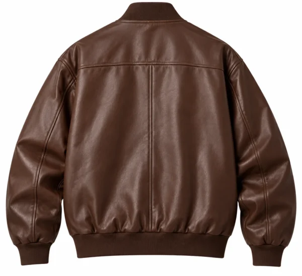 brown leather bomber jacket back