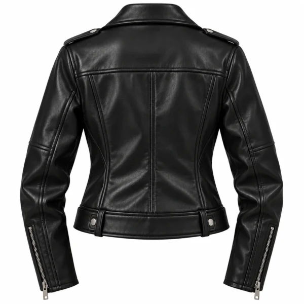 leather biker jacket women back