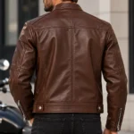 mens cafe racer leather jacket model wear back look