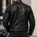 mens cafe racer leather jacket model wear back look black
