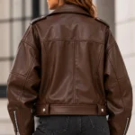 oversized biker jacket model wear back look